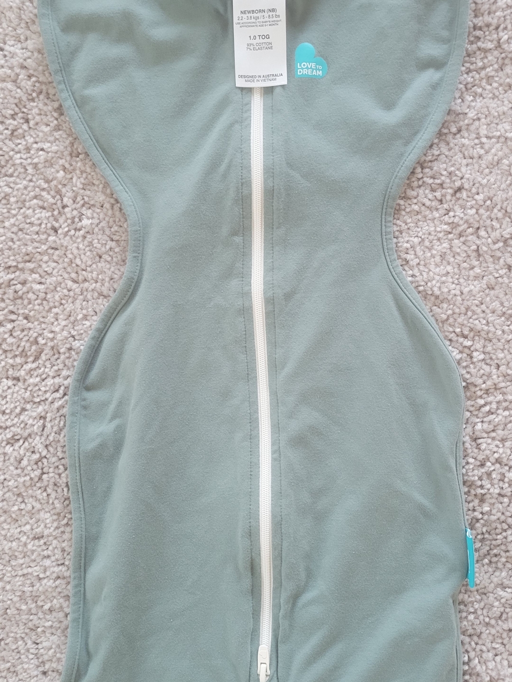 Love to Dream Sage Green Swaddle Sleep Sack with Front Zip